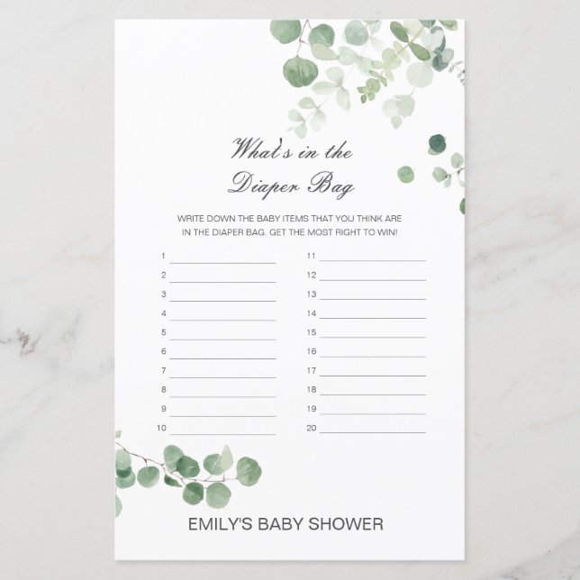 Editierbar Was ist im Windelbeutel Baby Shower Gam (Vorderseite)