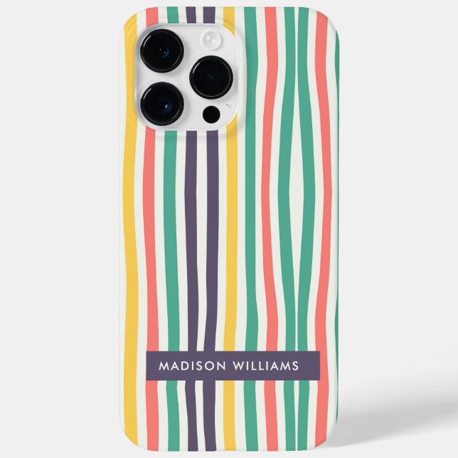 Editierbare Aufschrift Farbige Linien Minimalistis Case-Mate iPhone 14 Pro Max Hülle (Rückseite)