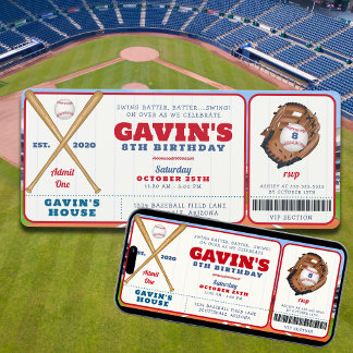 Editierbare Baseball Ticket Sports Geburtstagspart Einladung
