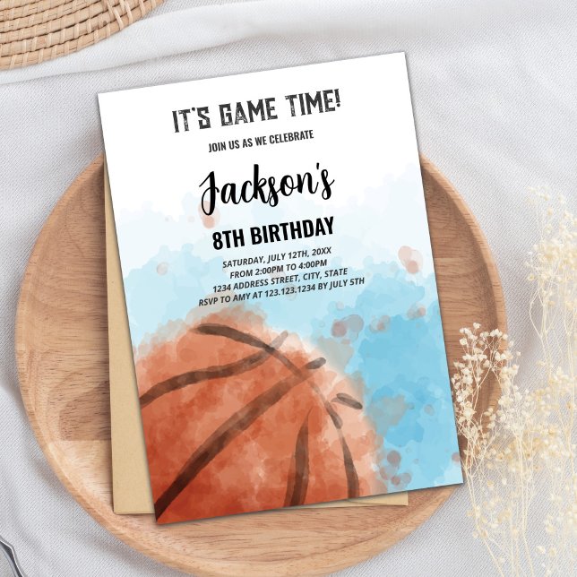 Editierbare Boys Slam Dunk Sports Party Card Einladung (Blue Cloud Basketball Birthday Invitation)