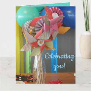 Editierbare bunte Balloons und Pinwheels Geburtsta Karte