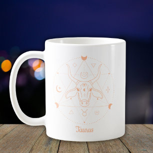 Editierbare Farbe Peach Taurus Zodiac Zeichen Kaffeetasse
