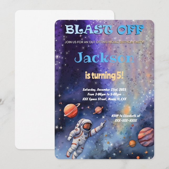 Editierbare Geburtstagsparty im Weltraum Einladung (Vorne/Hinten)