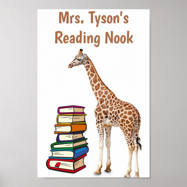 Editierbare Giraffe mit Bücherstapel, die Nook les Poster (Vorne)