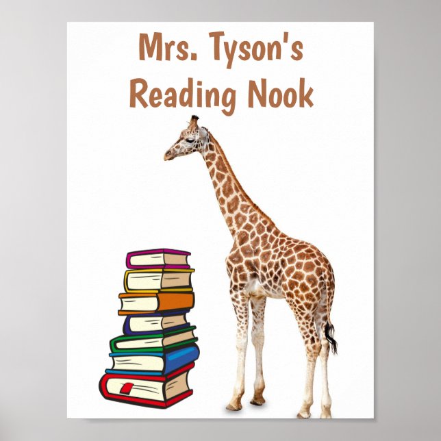 Editierbare Giraffe mit Bücherstapel, die Nook les Poster (Vorne)