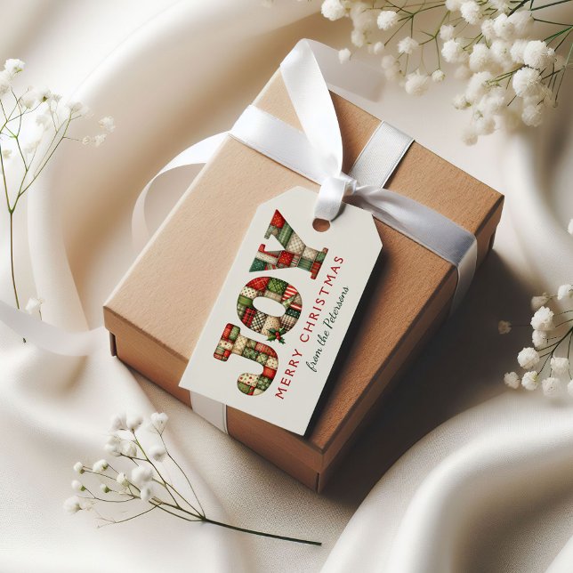 Editierbare Joy Weihnachten | Patchwork  Geschenkanhänger (Von Creator hochgeladen)
