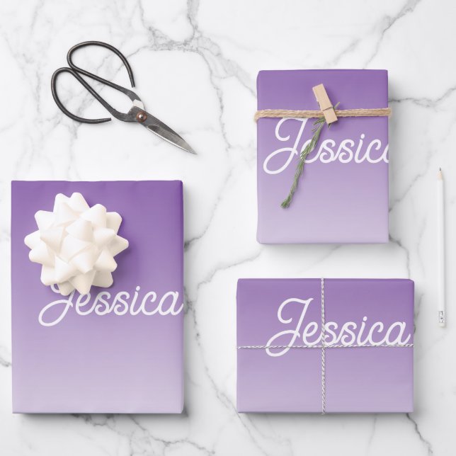 (Editierbare) lila Ombre-Farbe & Ihr Text Geschenkpapier Set (Vorderseite)