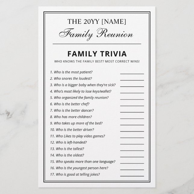 Editierbare Party Games Trivia & Bingo Family Wied Flyer (Vorne)