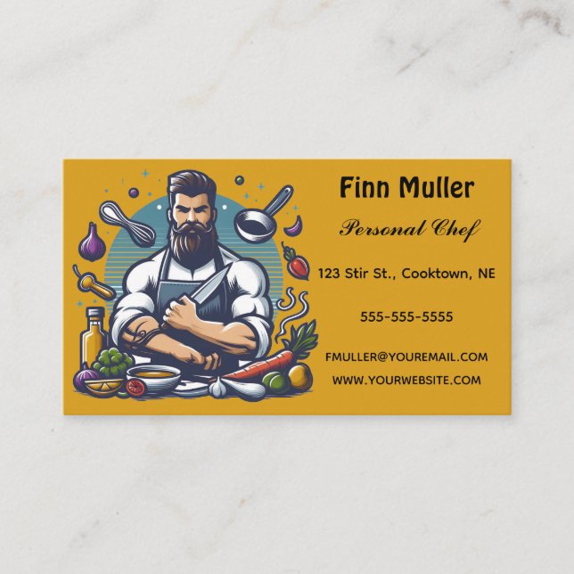 Editierbare Personal Koch and Food Business Card Visitenkarte (Vorderseite)
