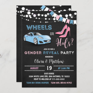 Editierbare Räder oder Heels Gender Reveal Party Einladung