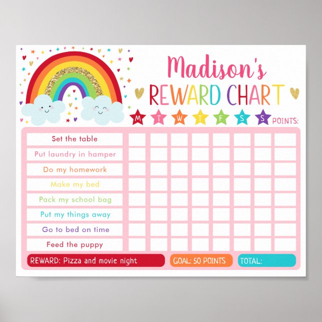 Editierbare Rainbow Rewards Chart Poster (Vorne)