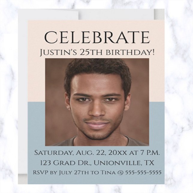 Editierbare Rose und Sea Blue Foto Geburtstag Einladung (Von Creator hochgeladen)