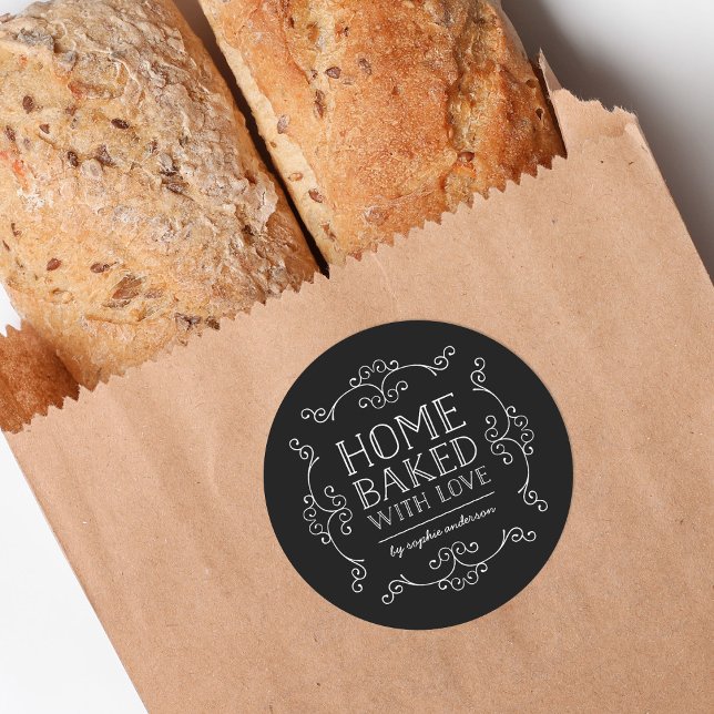 Editierbare Schnörkel Zuhause gebacken mit Liebe Runder Aufkleber (Von Creator hochgeladen)
