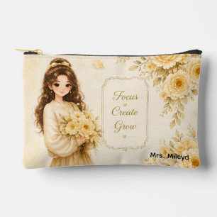 editierbare Silk Garden Gelbe Pastell Kosmetiktasc Zubehörtasche