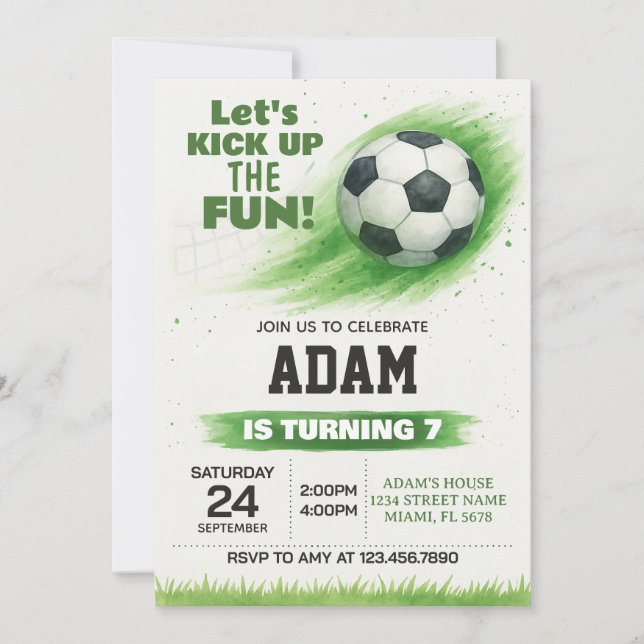 Editierbare Soccer-Party Einladung (Vorderseite)