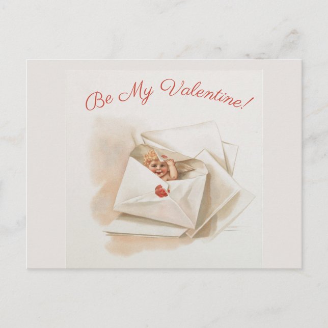 Editierbare Vintage Cherub Peeking Valentine Postkarte (Vorderseite)