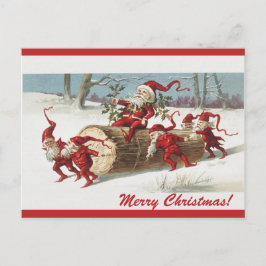 Editierbare Vintage Elfen, die den Weihnachtsmann Postkarte