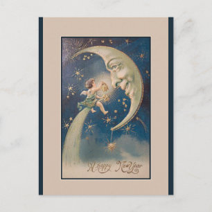 Editierbare Vintage Neumond-Neujahrsgrüße Postkarte
