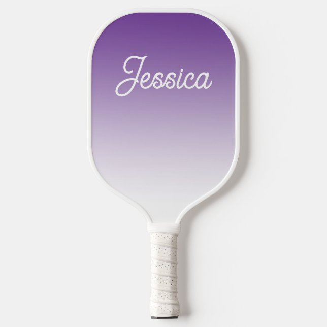 (Editierbare) violette Ombre-Farbe & Ihr Text Pickleball Schläger (Vorderseite)