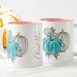 Editierbare Wasserfarbe Blau Pink Pumpkin Name Her Zweifarbige Tasse