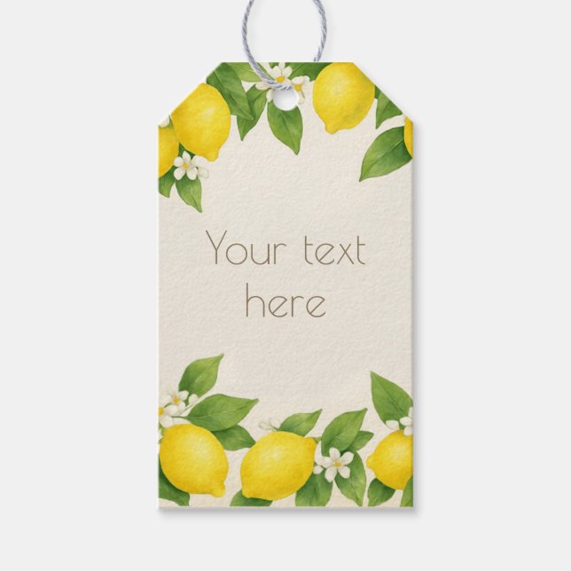 Editierbare Wasserfarben-Zitronen und -blüten Geschenkanhänger (Vorderseite)