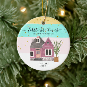 Editierbare Weihnachten in unserem neuen Zuhause-U Keramik Ornament
