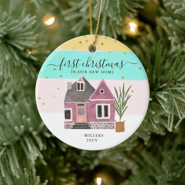 Editierbare Weihnachten in unserem neuen Zuhause-U Keramik Ornament (Baum)