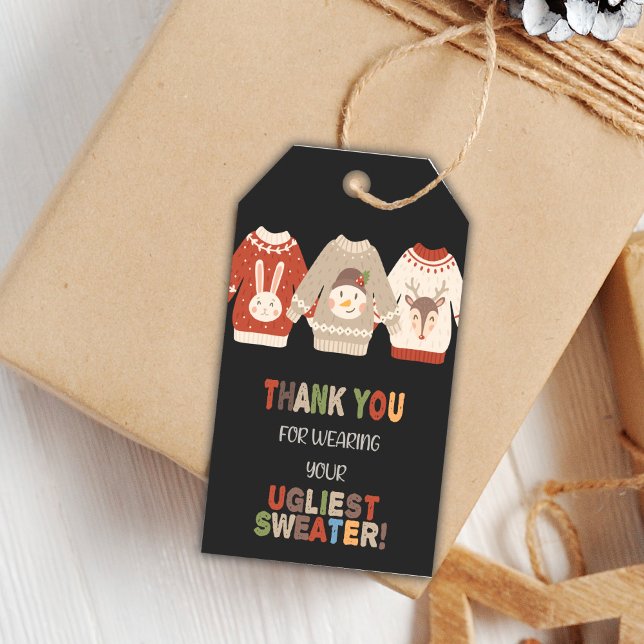 Editierbare Weihnachts-Party-Geschenketiketten Geschenkanhänger (Ugly Sweater Favor Tags)