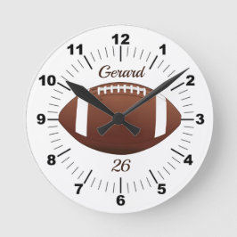Editierbarer Brauner Fußball mit Name und Teamnumm Runde Wanduhr