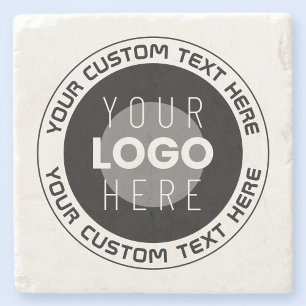 Editierbarer Circle Text & Replaceable Logo   B&W Steinuntersetzer