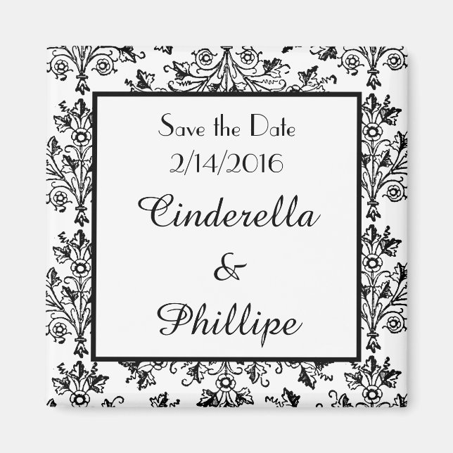 Editierbarer Damask Save the Date Vintager Blument Magnet (Vorne)