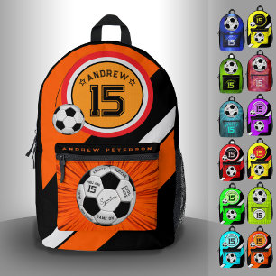 Editierbarer Fußball Modern Orange Meilenstein Bedruckter Rucksack