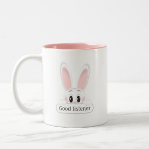 Editierbarer Guter Zuhörer Weißes Kaninchen & Mono Zweifarbige Tasse
