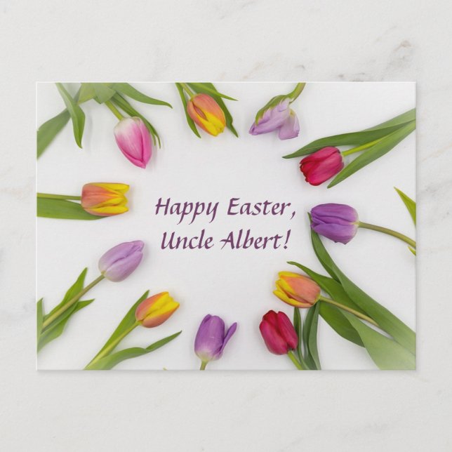 Editierbarer Kreis Tulips Ostergruß Postkarte (Vorderseite)