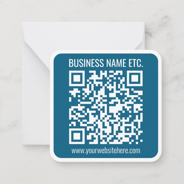 Editierbarer ozeanblauer QR-Code  Mitteilungskarte (Vorderseite)