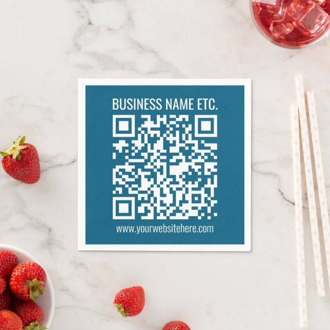 Editierbarer ozeanblauer QR-Code  Serviette (Beispiel)