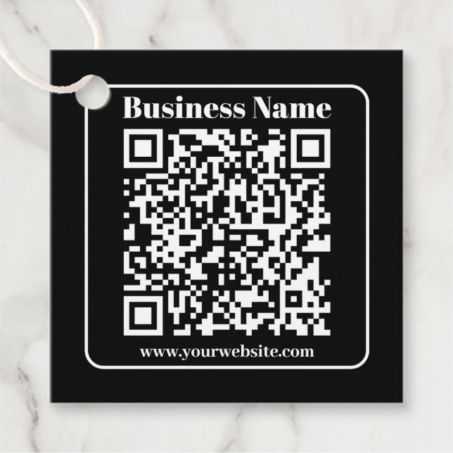 Editierbarer QR-Code Schwarz & Weiß Retro Moderner Geschenkanhänger (Vorderseite)