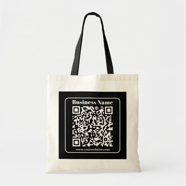 Editierbarer QR-Code Schwarz & Weiß Retro Moderner Tragetasche (Vorne)