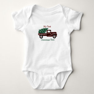 EDITIERBARER Rot und Grün karierter Weihnachtsbaum Baby Strampler