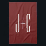 Editierbarer, roter Hintergrund und weißer Text au Geschirrtuch<br><div class="desc">Anpassbare Gestaltung für Paare Monogramm oder jeden anderen Text, den Sie mögen, bearbeiten Sie, wie Sie möchten!</div>