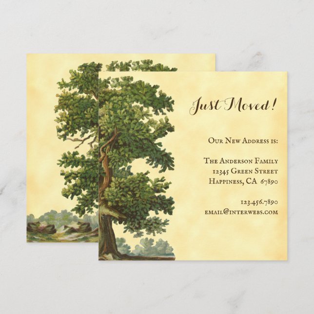 Editierbarer Vintager Eichenbaum, der sich nur um  Mitteilungskarte (Vorne/Hinten)