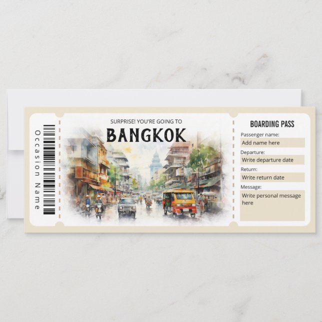 Editierbares Bangkok Flugzeug Boarding Pass Ticket Einladung (Vorderseite)