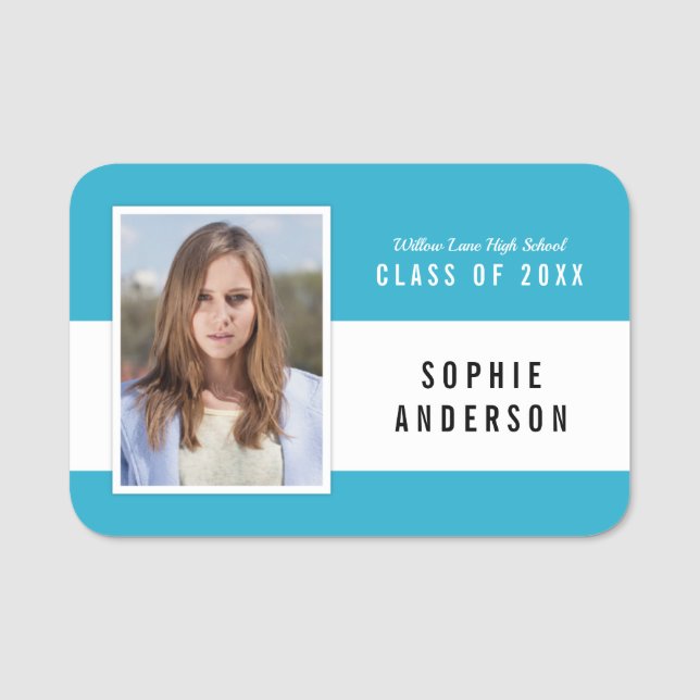 Editierbares Color School Wiedersehen Yearbook Fot Namensschild (Vorderseite)