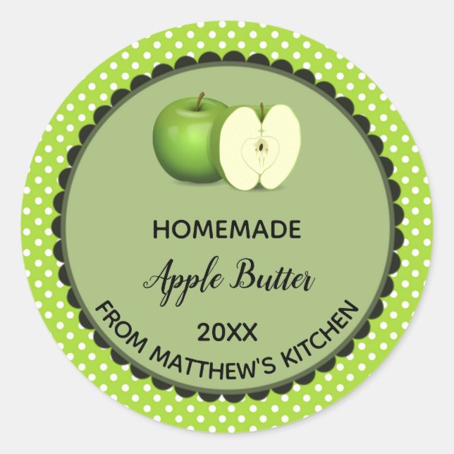 Editierbares Green Polka Dot Applet Butter Label Runder Aufkleber (Vorderseite)