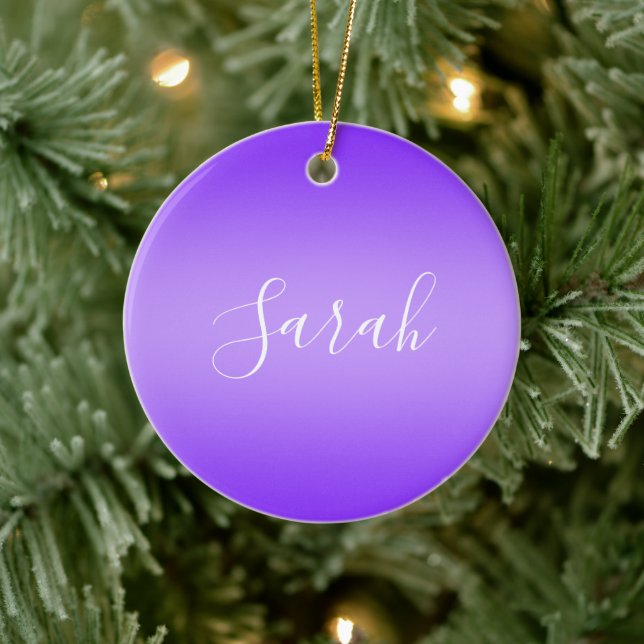 Editierbares Lila Violet Ombre & White Text Script Keramik Ornament (Baum)