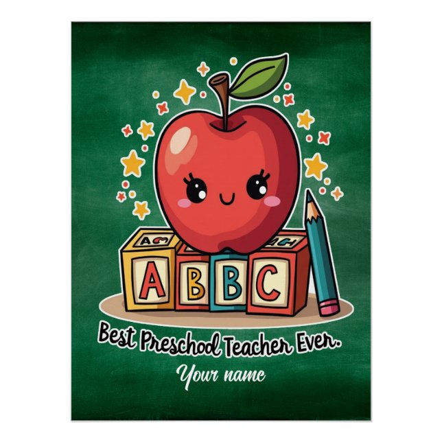 Editierbares Niedlich Teacher Apple Design Poster (Vorderseite)