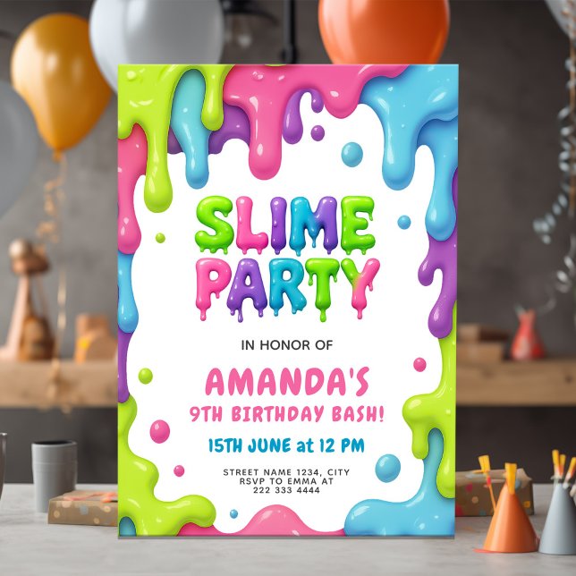 Editierbares Party für Slime-Themed Kindergeburtst Einladung (Von Creator hochgeladen)