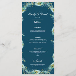 Editierbares Pfauenmenü, Hochzeitmenü, Babydusche Menükarte