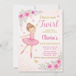 Editierbares rosa Ballerina Party Einladende Vorla Einladung