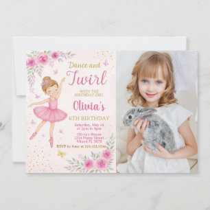 Editierbares rosa Ballerina Party Einladende Vorla Einladung